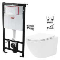 ALCADRAIN Sádromodul předstěnový instalační systém bez tlačítka + WC REA Carlo Flat Mini Rimless