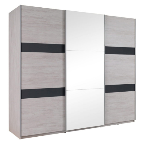 GAB Posuvná skříň se zrcadlem Devon - Bílý dub + šedý lesk GAB nábytek