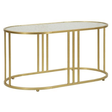 Estila Glamour kovový zlatý oválný konferenční stolek Jméno s vrchní deskou z jemně průhledného 