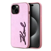 Karl Lagerfeld Wrinkled PU Signature Logo Zadní Kryt pro iPhone 15 Pink