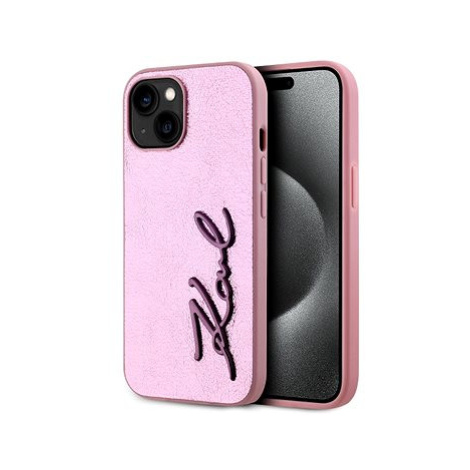 Karl Lagerfeld Wrinkled PU Signature Logo Zadní Kryt pro iPhone 15 Pink