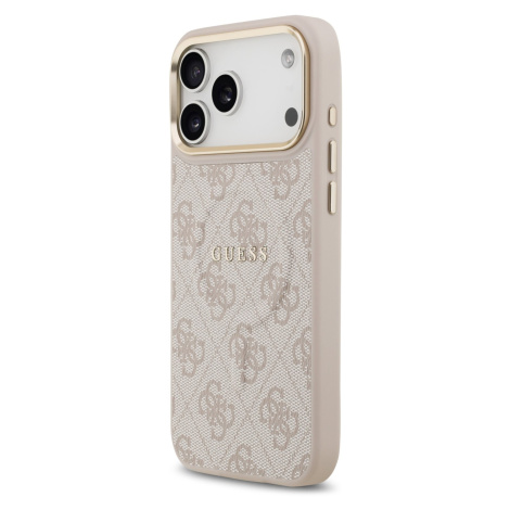 Zadní kryt Guess PU Leather 4G Gold Frame MagSafe  Apple pro iPhone 17 Pro Max, růžová