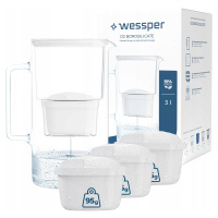 Skleněná Konvice Wessper D2 Borosilicate 3l 4x Filtrační Vložka Vody Wessper