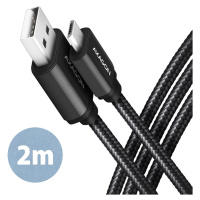 AXAGON kabel USB-A - micro USB2.0 HQ, 2.4A, opletený, 2m, černá - BUMM-AM20AB