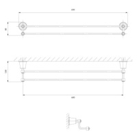 OMNIRES ART LINE držák ručníků dvojitý, 65 cm chrom /CR/ AL53226CR