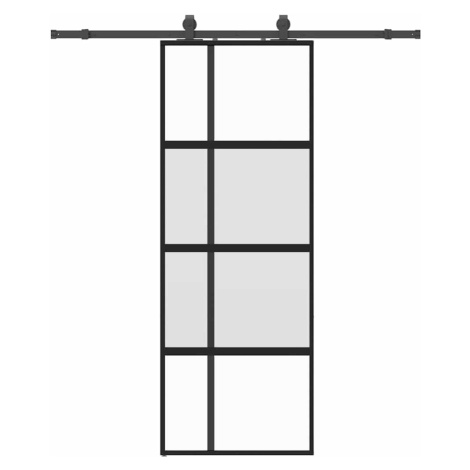 vidaXL Posuvné dveře se sadou kování černé 76x205 cm Tvrzené sklo