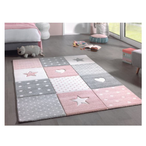 Dětský koberec Diamond Kids 120x170 cm, růžový, hvězdy a srdce Asko