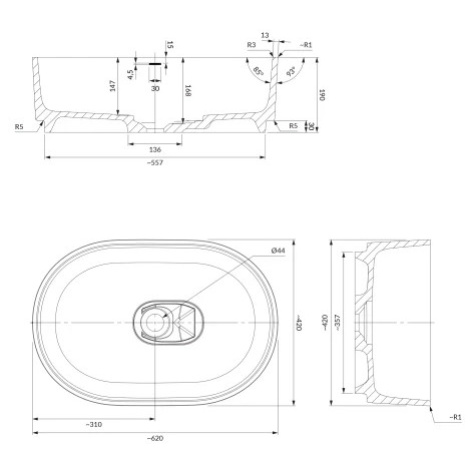 OMNIRES CADENCE M+ umyvadlo na desku, 62 x 42 cm bílá lesk /BP/ CADENCE620BP