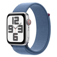 Apple Watch SE GPS + Cellular 44mm stříbrné hliníkové pouzdro s ledově modrým provlékacím sporto