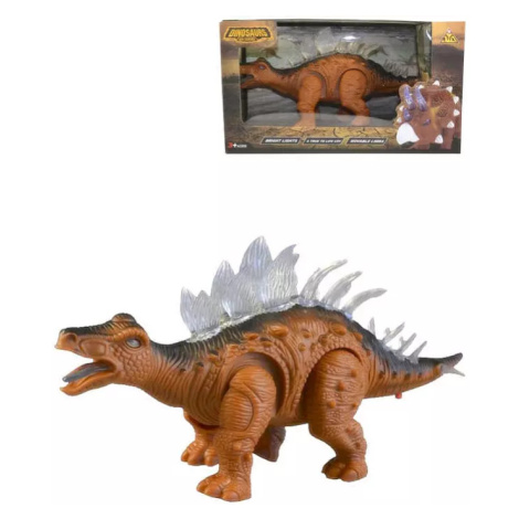 Dinosaurus hnědý plastový na baterie pohyblivý Světlo Zvuk v krabici POLESIE