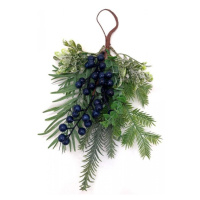 GOBA Vánoční dekorace - závěsná větvička, modré bobule, 35 cm