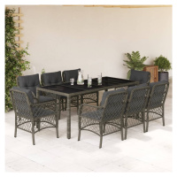 vidaXL 9dílný zahradní jídelní set s poduškami šedý polyratan