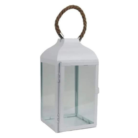 Lucerna hranatá kovová kombinovaná sklo a provaz bílá 25,5cm Morex