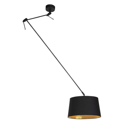Závěsná lampa s bavlněným stínidlem černá se zlatem 35 cm - Blitz I černá QAZQA