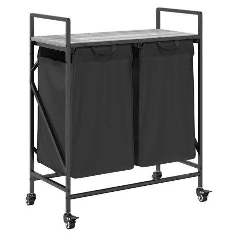 vidaXL Koš na prádlo se 2 přihrádkami a kolečky šedý sonoma