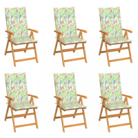 Zahradní židle 6 ks teak / látka Dekorhome Vzor kytka,Zahradní židle 6 ks teak / látka Dekorhome