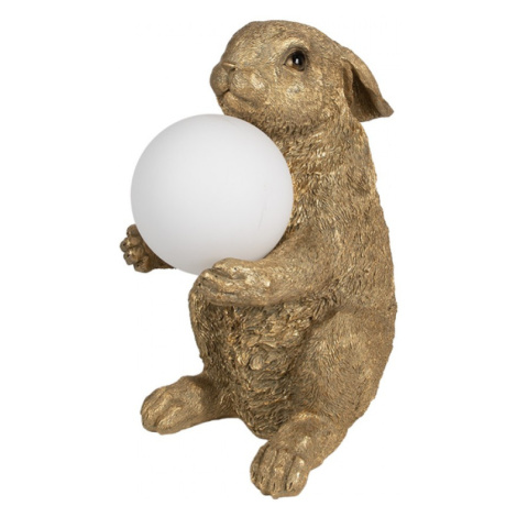 Stolní lampa ve tvaru zlatého zajíčka držícího žárovku – 27x19x35 cm Clayre & Eef