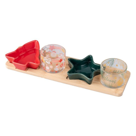 Koopmann International Adventní svícen 5 ks, sada na bambusovém tácku 330 × 60 × 125 mm, barevný