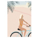 Ilustrace Surfer girl in bikini on bicycle, LucidSurf, 26.7 × 40 cm