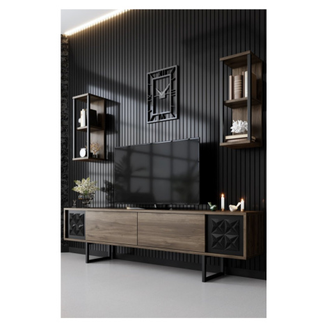 TV stěna / Sestava pod TV Black Line - Walnut, Black