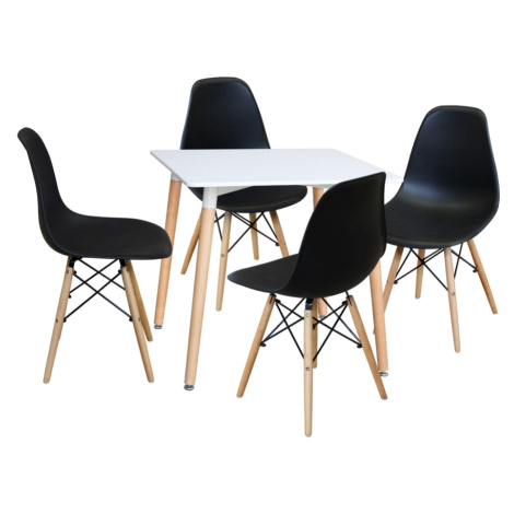 Jídelní set FARUK, stůl 80x80 cm + 4 židle, bílý/černý Idea