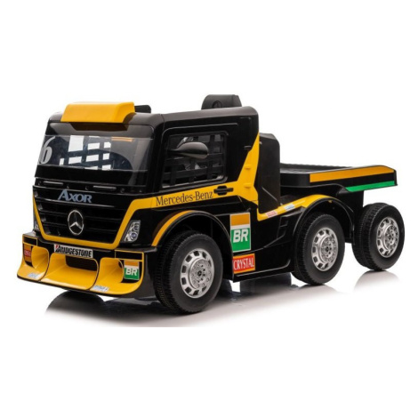 mamido Dětský elektrický kamion Mercedes Axor LCD MP4 s návěsem žlutý