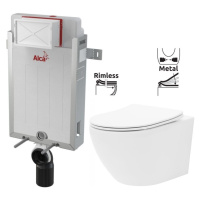 ALCADRAIN Renovmodul předstěnový instalační systém bez tlačítka + WC REA Carlo Flat Mini Rimless