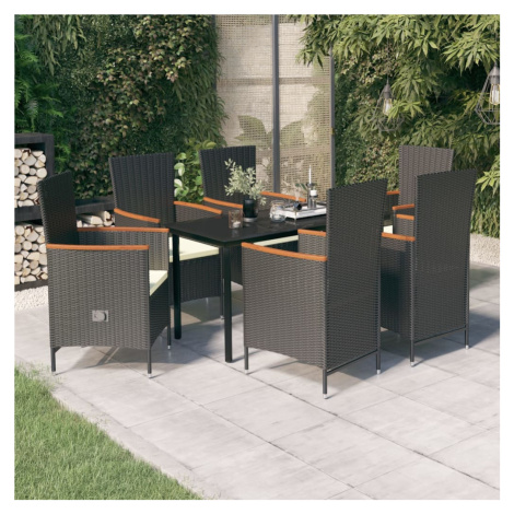 vidaXL 7dílný zahradní jídelní set s poduškami černý