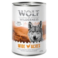 Wolf of Wilderness konzervy, 12 x 400 g - 10 + 2 zdarma - NOVÉ: Wide 0Acres - kuřecí Adult