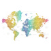 Mapa World map with labels in Spanish, rainbow watercolor, Blursbyai, (40 x 26.7 cm)