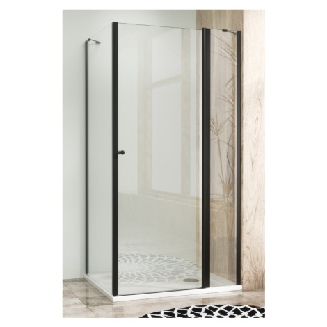 WellMall Sprchová zástěna 150x90, obdélníková, čirá, černá (105+50/90) - ALFA LINE COMBI