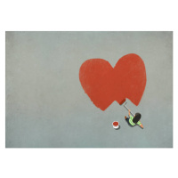 Fotografie Woman painting red heart with paint roller, Malte Mueller, 40 × 26.7 cm