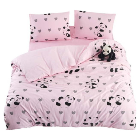 Růžové povlečení na jednolůžko/prodloužené s prostěradlem/3dílné 160x220 cm Panda – Mila Home