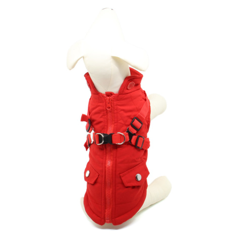 Vsepropejska Tulsi zimní bunda pro psa s postrojem Barva: Červená, Délka zad (cm): 41, Obvod hru