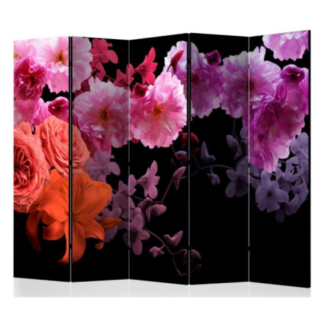 Murando DeLuxe Paraván fialovorůžové květy na černé 5ti dílný