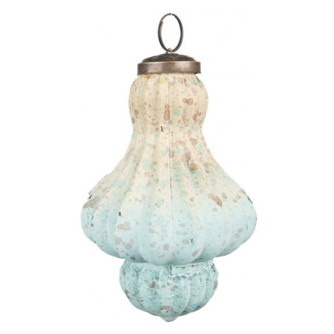 Béžovo-tyrkysová vánoční skleněná ozdoba baňka – 8x12 cm Clayre & Eef