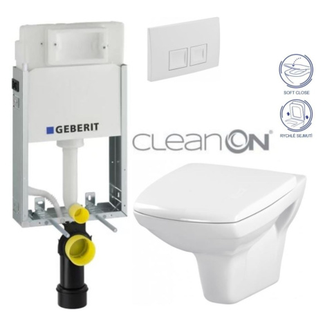 GEBERIT KOMBIFIXBasic vč. bílého tlačítka DELTA 50 + WC CERSANIT CLEANON CARINA + SEDÁTKO 110.10