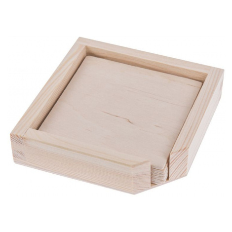 FK Dřevěná krabička na podtácky + 6 podtácků - Přírodní 12x12x3 cm