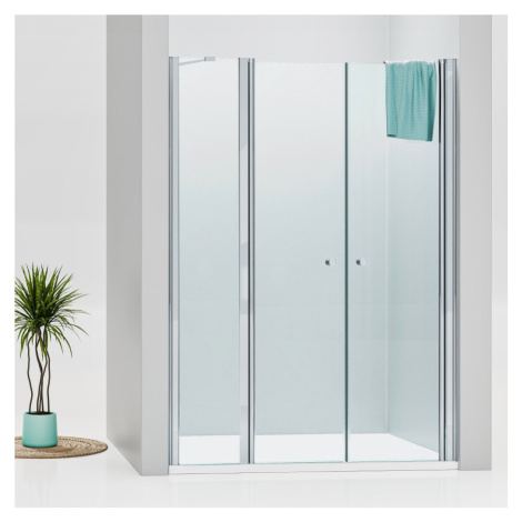 WellMall BETA LINE Chrom 130 Čiré Sprchové dveře dvoukřídlé s pevnou stěnou v rovině (60+70)