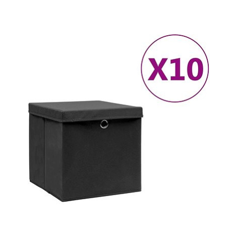 Shumee Úložné boxy s víky 10 ks 28 × 28 × 28 cm černé