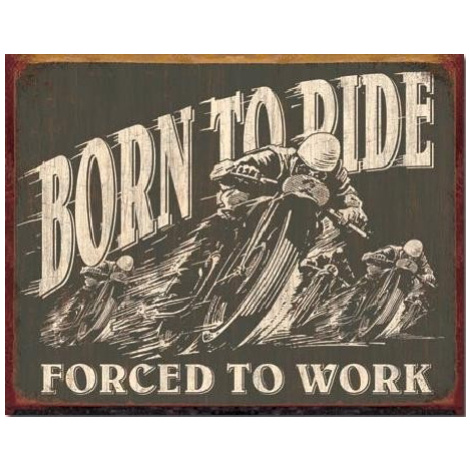 Plechová cedule BORN TO RIDE - Forced To Work, (40 x 31.5 cm)