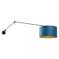 Nástěnná lampa černá s velurovým stínidlem modrá 35 cm nastavitelná - Blitz