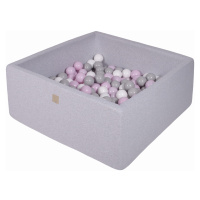 MeowBaby Suchý bazének s míčky 90x90x40cm s 200 míčky, čtvercový, šedý: bílá, šedá, růžová