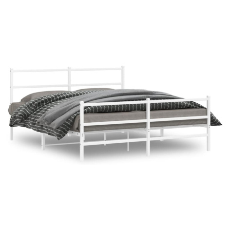 vidaXL Kovový rám postele s hlavovým a nožním čelem bílý 150 x 200 cm