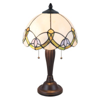 Clayre&Eef Stolní lampa 5918 s bílým-pestrým designem Tiffany