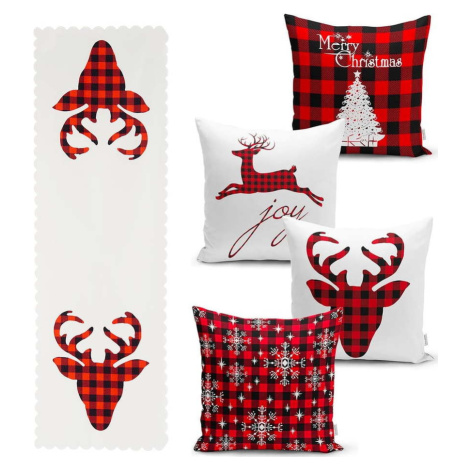 Sada 4 vánočních povlaků na polštář a běhounu na stůl Minimalist Cushion Covers Christmas Tartan