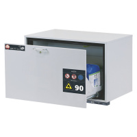 asecos Ohnivzdorná podstavná skříň na nebezpečné látky, typ 90, v x š 600 x 893 mm, 1 zásuvka, s