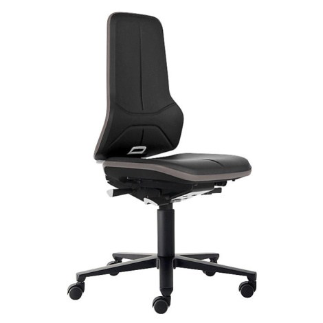 bimos Průmyslová otočná židle NEON ESD, kolečka, synchronní mechanika, koženka, šedý flexibilní 