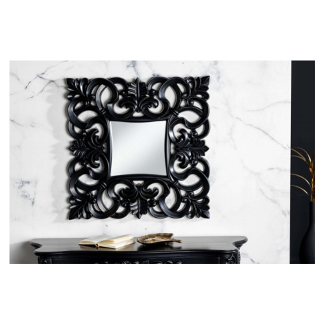Estila Luxusní nástěnné zrcadlo Muriel v matné černé barvě s ozdobným rámem ze dřeva a polyresin