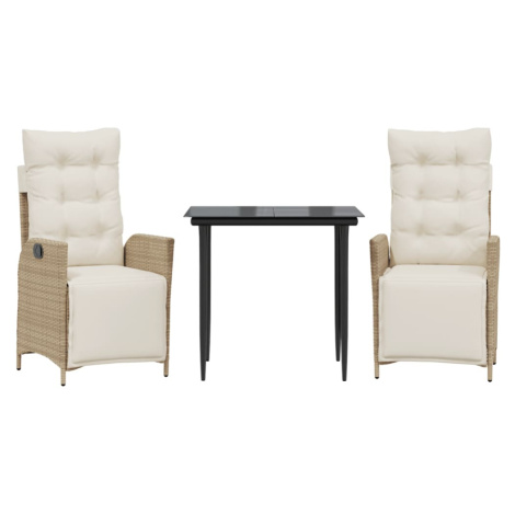 vidaXL 3dílný zahradní jídelní set s poduškami béžový polyratan